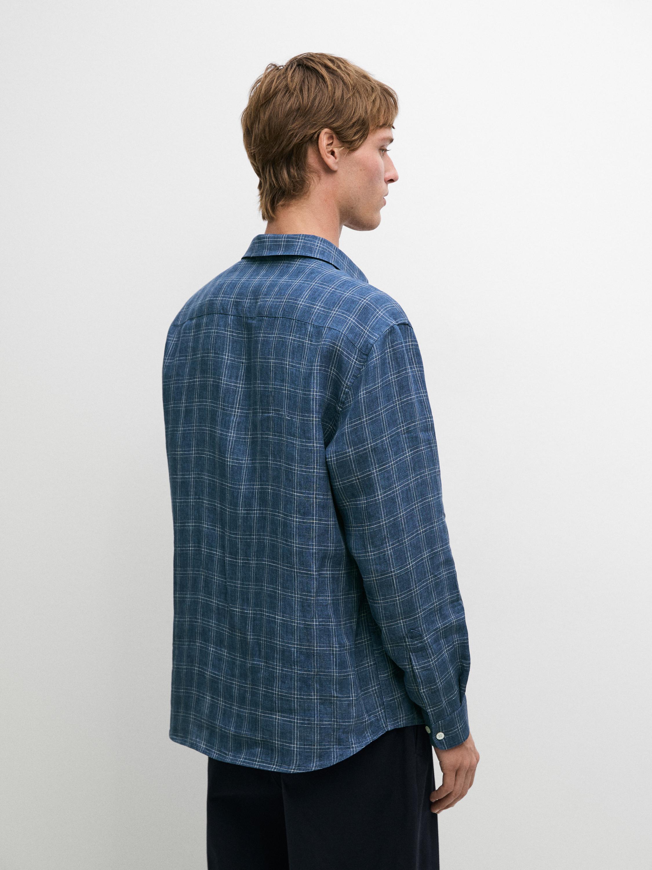 100% linen regular fit check shirt